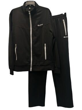 OutdoorSports Black 2 Piece Track Suit Set with Full Zip Jacket & Pants Size M